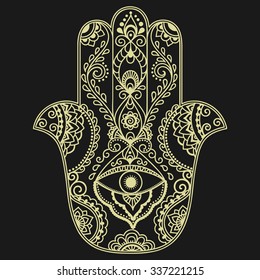 Hamsa hand drawn symbol. Decorative pattern in oriental style for interior decoration and henna drawings. The ancient sign of "Hand of Fatima".