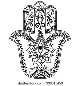 Hamsa hand drawn symbol. Decorative pattern in oriental style for interior decoration and henna drawings. The ancient sign of "Hand of Fatima".