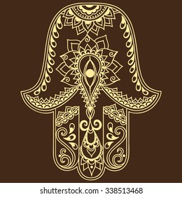 Hamsa hand drawn symbol. Decorative pattern in oriental style for interior decoration and henna drawings. The ancient sign of "Hand of Fatima".