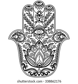 Hamsa hand drawn symbol. Decorative pattern in oriental style for interior decoration and henna drawings. The ancient sign of "Hand of Fatima".