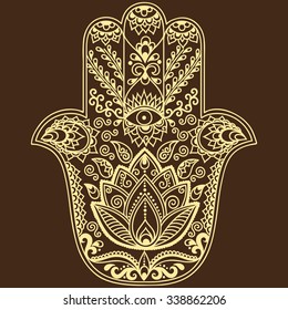 Hamsa hand drawn symbol. Decorative pattern in oriental style for interior decoration and henna drawings. The ancient sign of "Hand of Fatima".