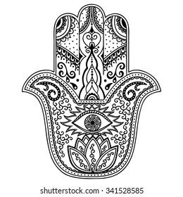 Hamsa hand drawn symbol. Decorative pattern in oriental style for interior decoration and henna drawings. The ancient sign of "Hand of Fatima".