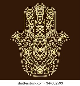 Hamsa hand drawn symbol. Decorative pattern in oriental style for interior decoration and henna drawings. The ancient sign of "Hand of Fatima".