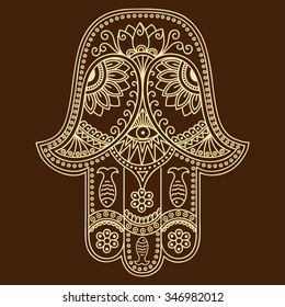 Hamsa hand drawn symbol. Decorative pattern in oriental style for interior decoration and henna drawings. The ancient sign of "Hand of Fatima".