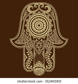 Hamsa hand drawn symbol. Decorative pattern in oriental style for interior decoration and henna drawings. The ancient sign of "Hand of Fatima".