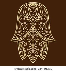 Hamsa hand drawn symbol. Decorative pattern in oriental style for interior decoration and henna drawings. The ancient sign of "Hand of Fatima".