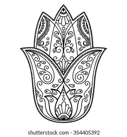 Hamsa hand drawn symbol. Decorative pattern in oriental style for interior decoration and henna drawings. The ancient sign of "Hand of Fatima".