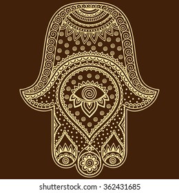 Hamsa hand drawn symbol. Decorative pattern in oriental style for interior decoration and henna drawings. The ancient sign of "Hand of Fatima".