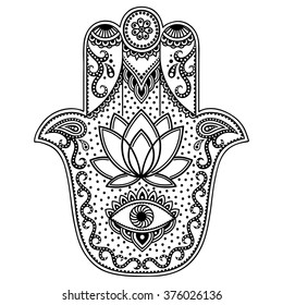 Hamsa hand drawn symbol. Decorative pattern in oriental style for interior decoration and henna drawings. The ancient sign of "Hand of Fatima".