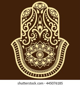 Hamsa hand drawn symbol. Decorative pattern in oriental style for interior decoration and henna drawings. The ancient sign of "Hand of Fatima".
