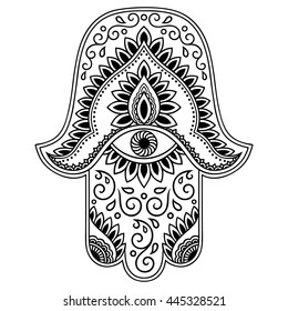 Hamsa hand drawn symbol. Decorative pattern in oriental style for interior decoration and henna drawings. The ancient sign of "Hand of Fatima".