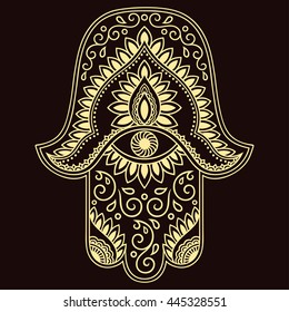 Hamsa hand drawn symbol. Decorative pattern in oriental style for interior decoration and henna drawings. The ancient sign of "Hand of Fatima".