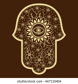 Hamsa hand drawn symbol. Decorative pattern in oriental style for interior decoration and henna drawings. The ancient sign of "Hand of Fatima".