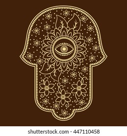 Hamsa hand drawn symbol. Decorative pattern in oriental style for interior decoration and henna drawings. The ancient sign of "Hand of Fatima".