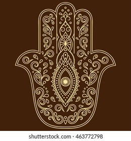 Hamsa hand drawn symbol. Decorative pattern in oriental style for interior decoration and henna drawings. The ancient sign of "Hand of Fatima".