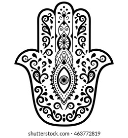 Hamsa hand drawn symbol. Decorative pattern in oriental style for interior decoration and henna drawings. The ancient sign of "Hand of Fatima".