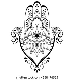 Hamsa hand drawn symbol. Decorative pattern in oriental style for interior decoration and henna drawings. The ancient sign of "Hand of Fatima".