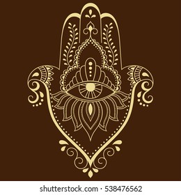 Hamsa hand drawn symbol. Decorative pattern in oriental style for interior decoration and henna drawings. The ancient sign of "Hand of Fatima".
