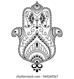 Hamsa hand drawn symbol. Decorative pattern in oriental style for interior decoration and henna drawings. The ancient sign of "Hand of Fatima".