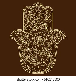 Hamsa hand drawn symbol. Decorative pattern in oriental style for interior decoration and henna drawings. The ancient sign of "Hand of Fatima".