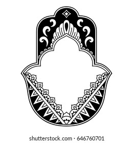 Hamsa hand drawn symbol. Decorative pattern in oriental style for interior decoration and henna drawings. The ancient sign of "Hand of Fatima".