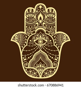 Hamsa hand drawn symbol. Decorative pattern in oriental style for interior decoration and henna drawings. The ancient sign of "Hand of Fatima".