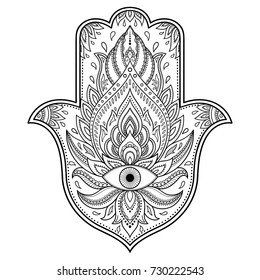 Hamsa hand drawn symbol. Decorative pattern in oriental style for interior decoration and henna drawings. The ancient sign of "Hand of Fatima".