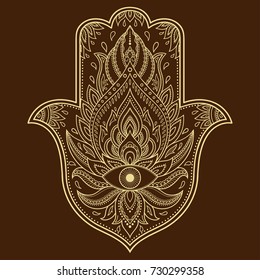 Hamsa hand drawn symbol. Decorative pattern in oriental style for interior decoration and henna drawings. The ancient sign of "Hand of Fatima".