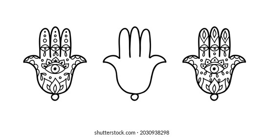 Hamsa Hand Drawn Symbol. Hand of Fatima Icon. Decorative oriental amulet for henna tattoo and coloring books, pages
