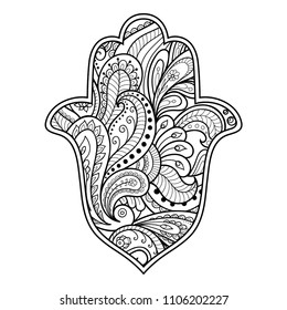 Hamsa hand drawn symbol from flower. Decorative pattern in oriental style for interior decoration and henna drawings. The ancient sign of "Hand of Fatima".