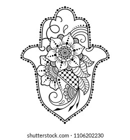 Hamsa hand drawn symbol from flower. Decorative pattern in oriental style for interior decoration and henna drawings. The ancient sign of "Hand of Fatima".