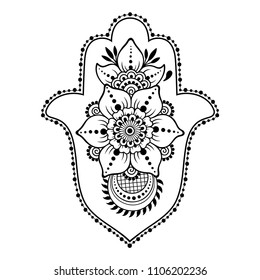 Hamsa hand drawn symbol from flower. Decorative pattern in oriental style for interior decoration and henna drawings. The ancient sign of "Hand of Fatima".