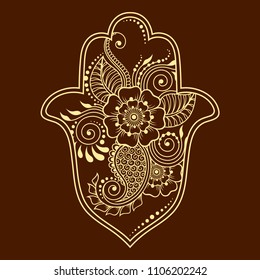 Hamsa hand drawn symbol from flower. Decorative pattern in oriental style for interior decoration and henna drawings. The ancient sign of "Hand of Fatima".