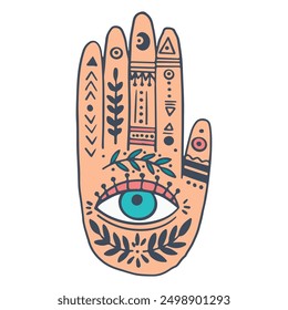 Hamsa Hand mit Auge und Muster Illustration