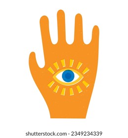 Hamsa hand and eye symbol in riso graph style printing overlap for t-shirt, background, fashion, sticker vector design.