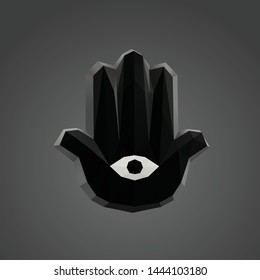 Hamsa Hand of Fatima in Black and White. Dark Low Poly Vector Greyscale Silhouette 3D Rendering