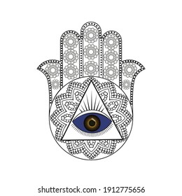 Hamsa Hand Fatima Eye Evil Talisman. Islam Jewish Tribal Icon Good Muslim. Vector Illustration.