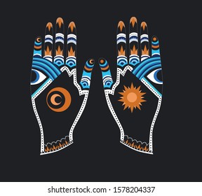 Hamsa, hand of Fatima, Hamsa or hand of Fatima, good luck charm, eps10 . Vector Indian hand drawn hamsa symbolvector illustration.