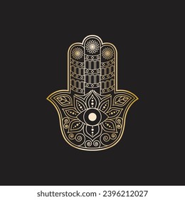 Hamsa Hand, Hand of Fatima Logo Vector Illustration 