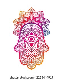 Hamsa Hand of Fatima . Vector illustration. Ethnic amulet Indian, Arabic, Jewish ornaments. Hippie boho style. Zen art coloring