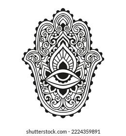 Hamsa Hand of Fatima . Vector illustration. Ethnic amulet Indian, Arabic, Jewish ornaments. Hippie boho style. Zen art