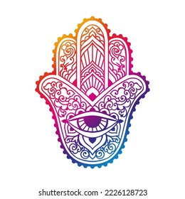 Hamsa Hand of Fatima . Vector illustration. Ethnic amulet Indian, Arabic, Jewish ornaments. Hippie boho style. Zen art