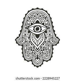 Hamsa Hand of Fatima . Vector illustration. Ethnic amulet Indian, Arabic, Jewish ornaments. Hippie boho style. Zen art