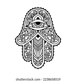 Hamsa Hand of Fatima . Vector illustration. Ethnic amulet Indian, Arabic, Jewish ornaments. Hippie boho style. Zen art