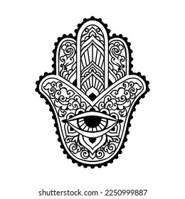 Hamsa Hand Fatima . Vektorgrafik. Ethnische arabische, arabische, jüdische Ornamente. Hippie Boho Stil. Zen-Kunst