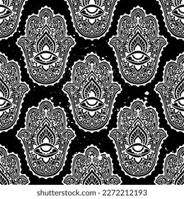 Hamsa Hand of Fatima . Vector illustration. Ethnic amulet Indian, Arabic, Jewish ornaments. Hippie boho style. Zen art pattern