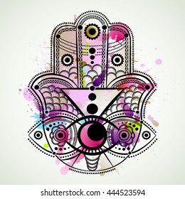 Hamsa. Mano de Fatima, ilustración vectorial