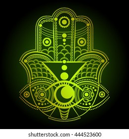 Hamsa hand. Hand of Fatima, vector illustration