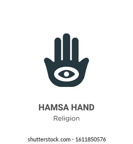 Hamsa hand glyph icon vector on white background. Flat vector hamsa hand icon symbol sign from modern religion collection for mobile concept and web apps design.