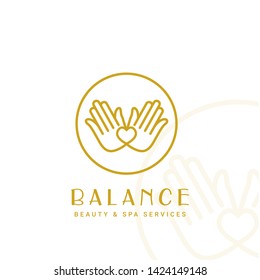 Hamsa hand and heart Logo, Vector Icon, Gold elegant isolated symbol